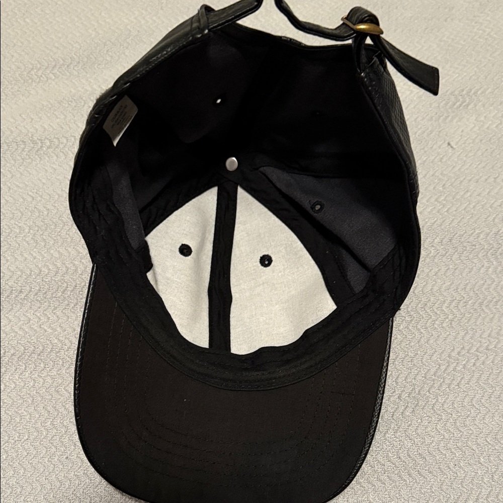 Black Textured Faux Leather Baseball Cap - Picture 5 of 7